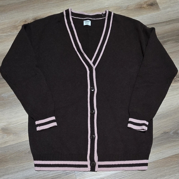 Sunday Best Aritzia Lamora Cardigan Dark Brown with Pink Accents Size M - Picture 3 of 11